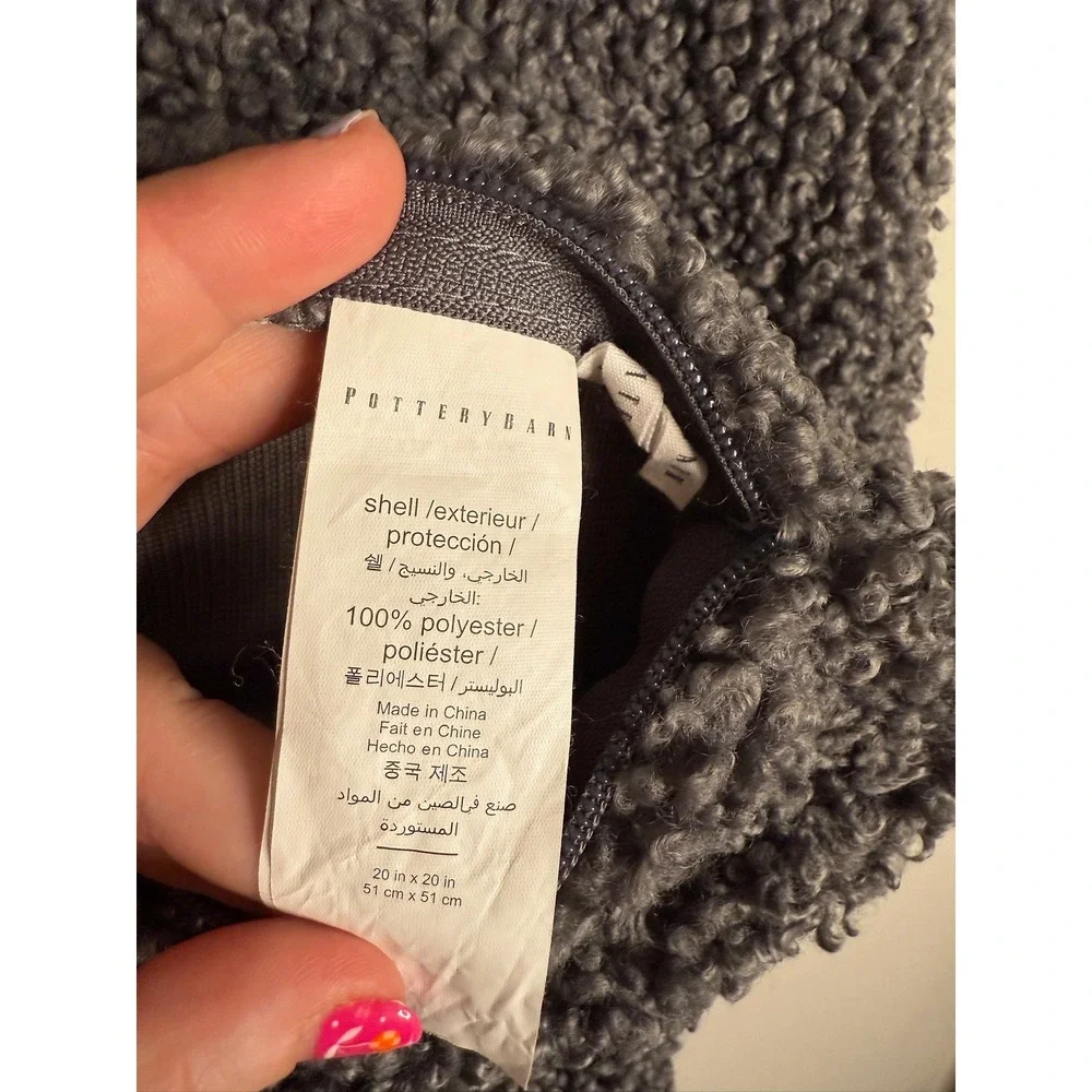 Pottery Barn Cozy Teddy Sherpa Throw Pillow Cover Charcoal Gray 20x20